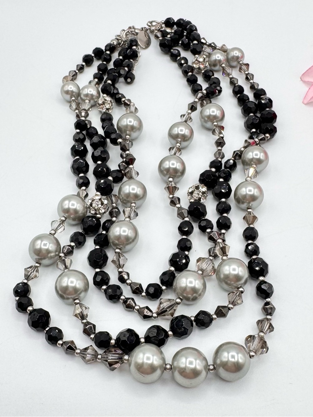 White House Black Market Black Gray Multistrand Necklace Evening Black Tie Glam